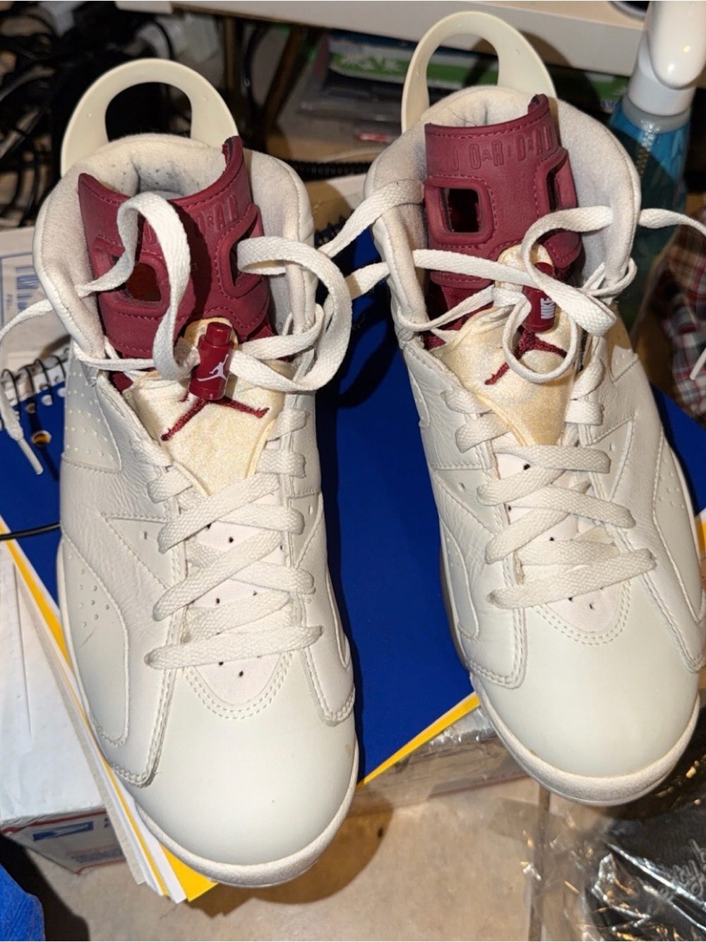Air Jordan 6 Retro High-Top Sneakers in Cream & Burgundy ‘Maroon 6s’ Size 9